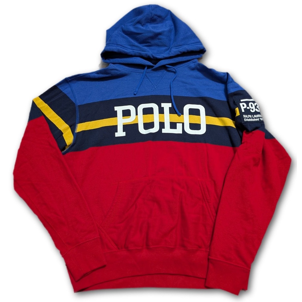 Polo Ralph Lauren P-93 Mens M Hoodie Multicolor Color Block P-93 Big Logo Fleece